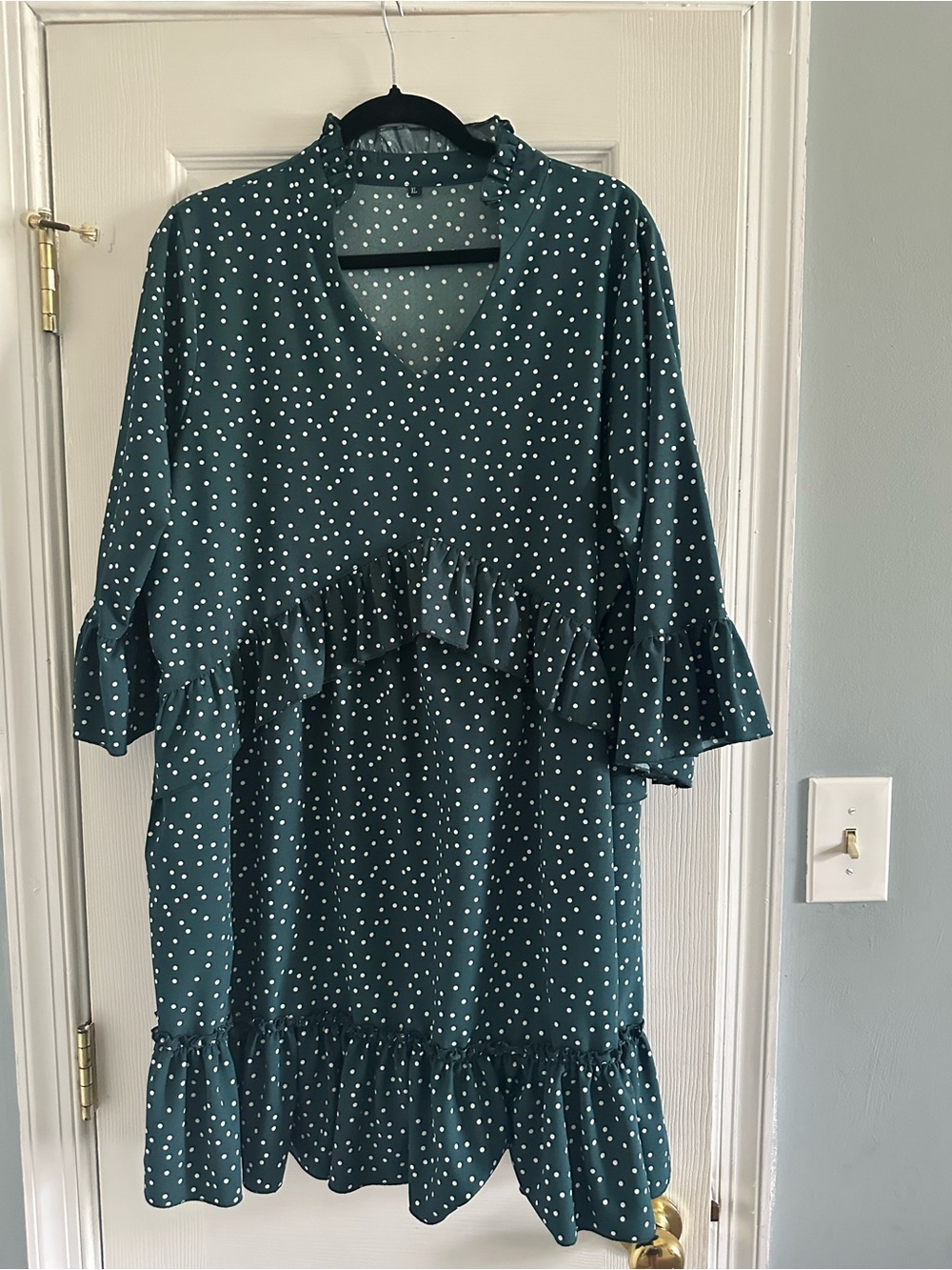 Teal Polka Dot Ruffle Mini Dress